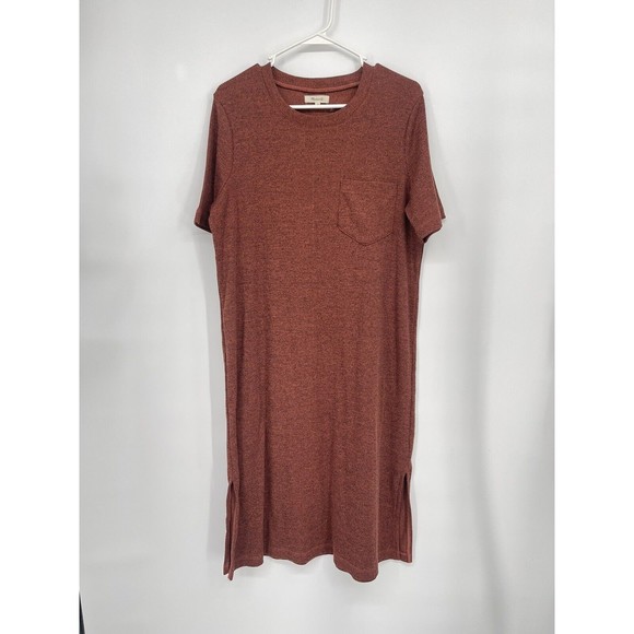 MADEWELL WOMEN'S HEATHER RUSTY SHORT SLEEVE RIBBED POCKET TEE MIDI DRESS Sz L - Picture 1 of 8